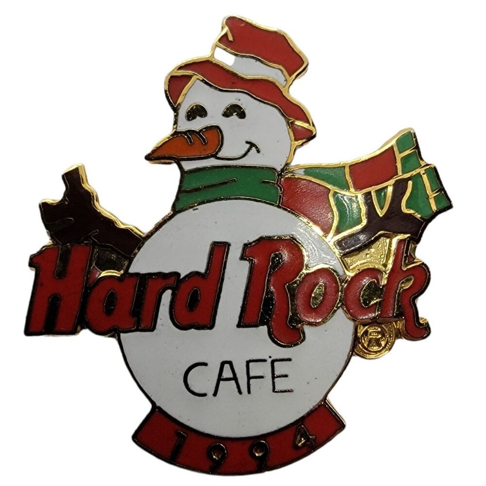 Hard Rock Cafe Christmas 1994 Christmas White Snowman Red Hard Rock Logo Pin